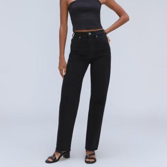 Everlane The Way High Straight Leg Organic Cotton Jean Coal Black Tall 25